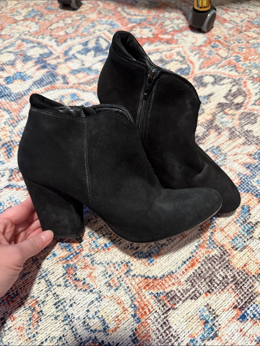 Women's Black Suede Ankle Booties with Block Heel